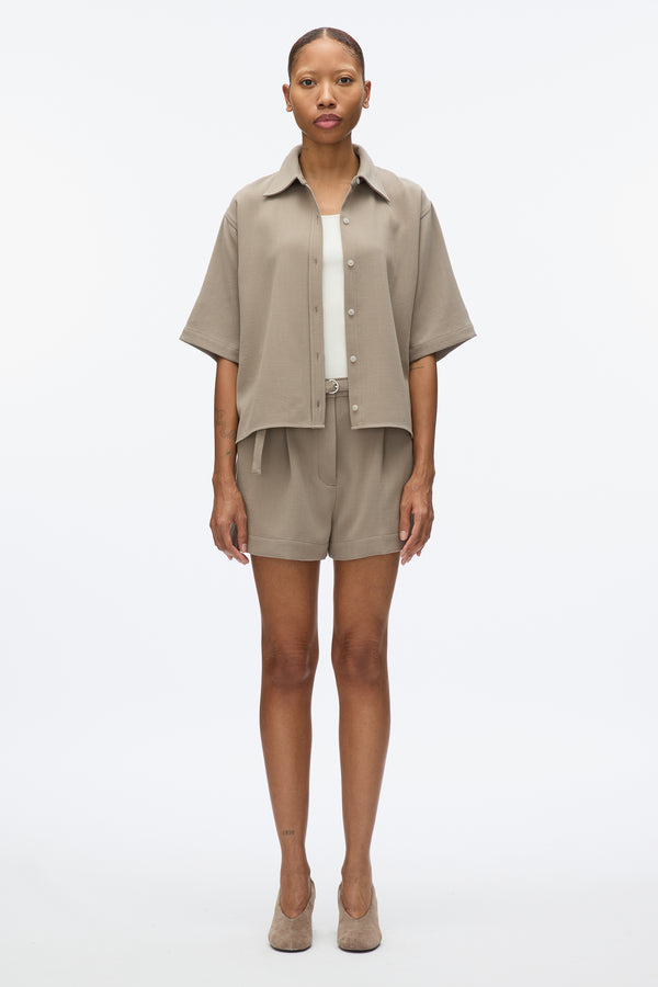 3.1 Phillip Lim Wool Crepe Boxy Shirt Sleeve Shirt STONE GREY