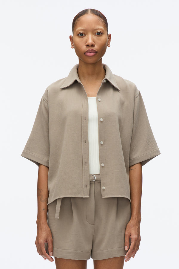 3.1 Phillip Lim Wool Crepe Boxy Shirt Sleeve Shirt STONE GREY