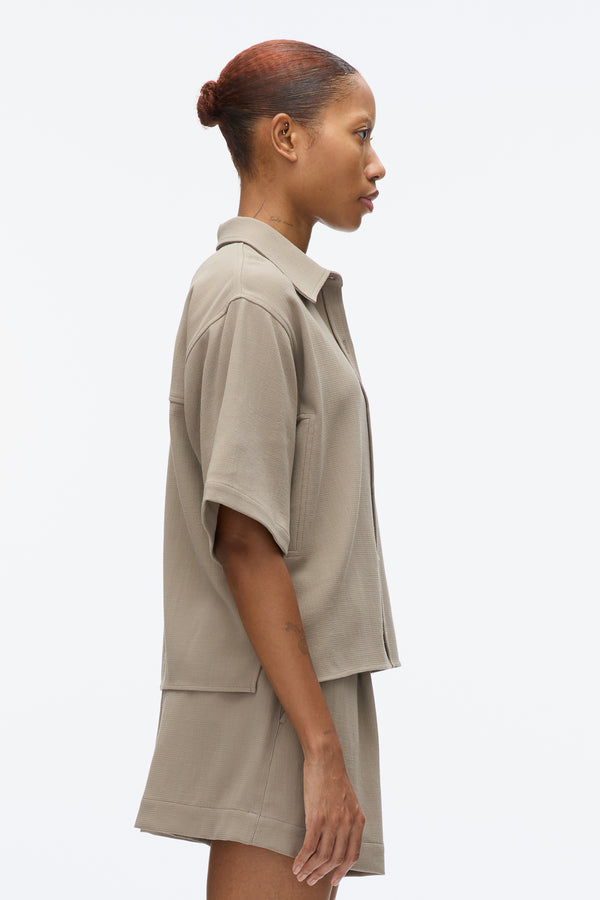 3.1 Phillip Lim Wool Crepe Boxy Shirt Sleeve Shirt STONE GREY