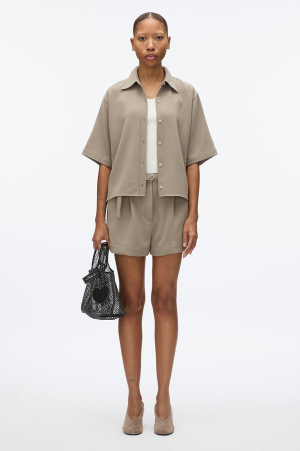 3.1 phillip lim Wool Crepe Boxy Shirt Sleeve Shirt STONE GREY