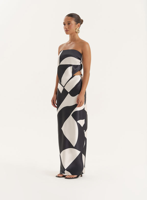 4th & Reckless Abstract Print Satin Bandeau Top- Iris