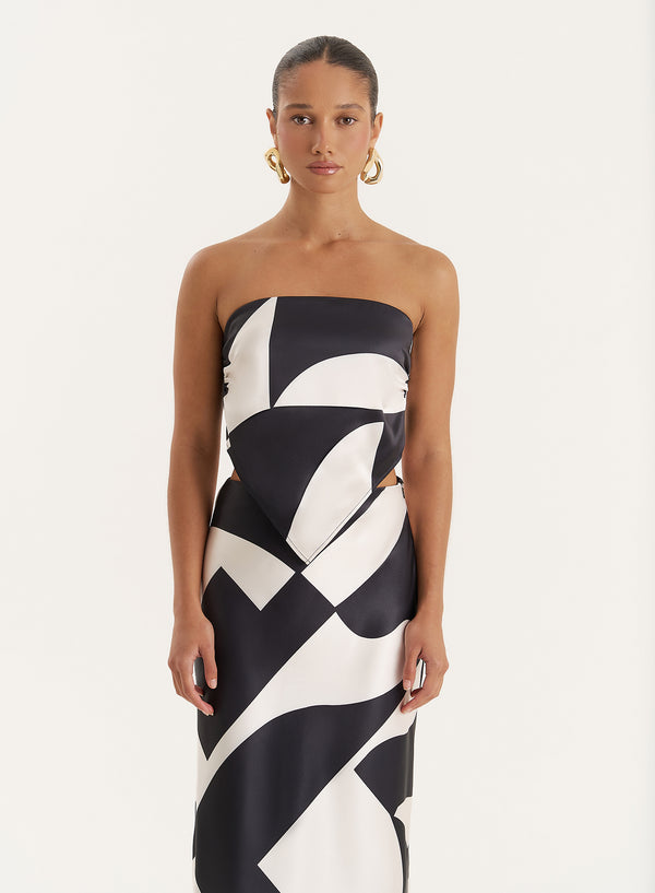 4th & reckless Abstract Print Satin Bandeau Top- Iris