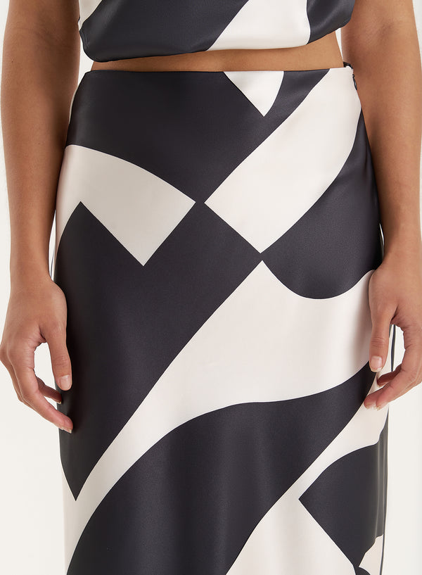 4th & Reckless Abstract Print Satin Maxi Skirt- Iris