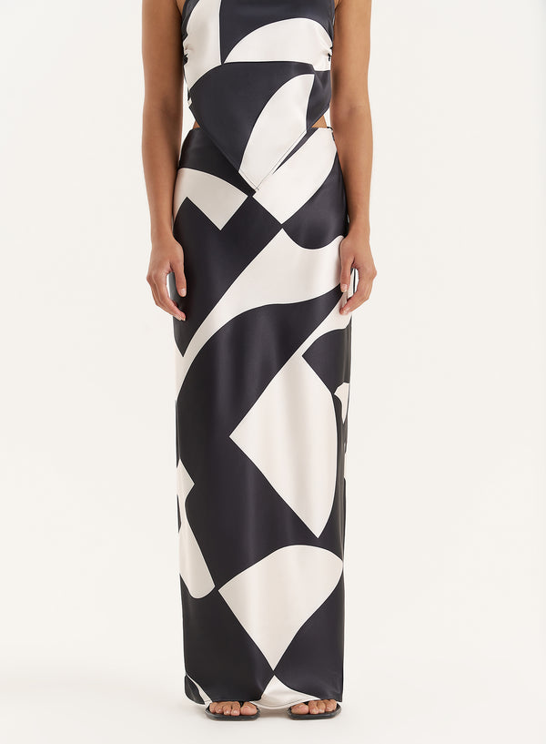 4th & Reckless Abstract Print Satin Maxi Skirt- Iris