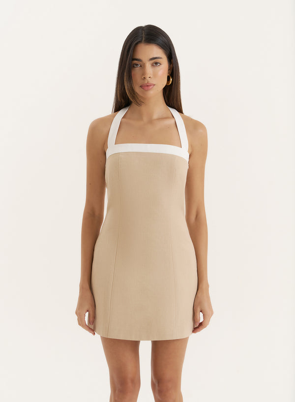 4th & Reckless Beige Contrast Trim Mini Dress- Betty