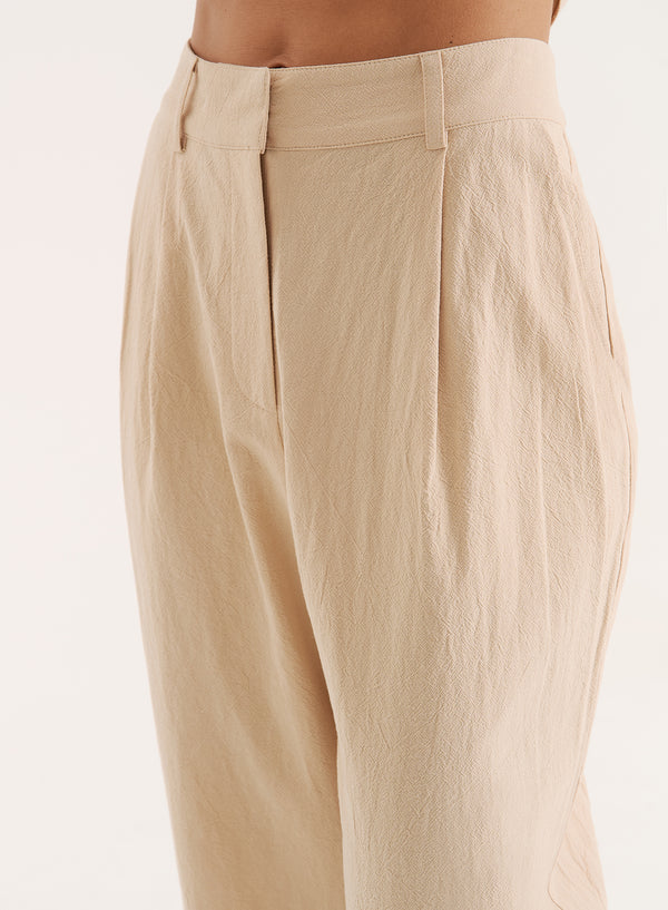 4th & Reckless Beige Cotton Wide Leg Trousers- Vivian