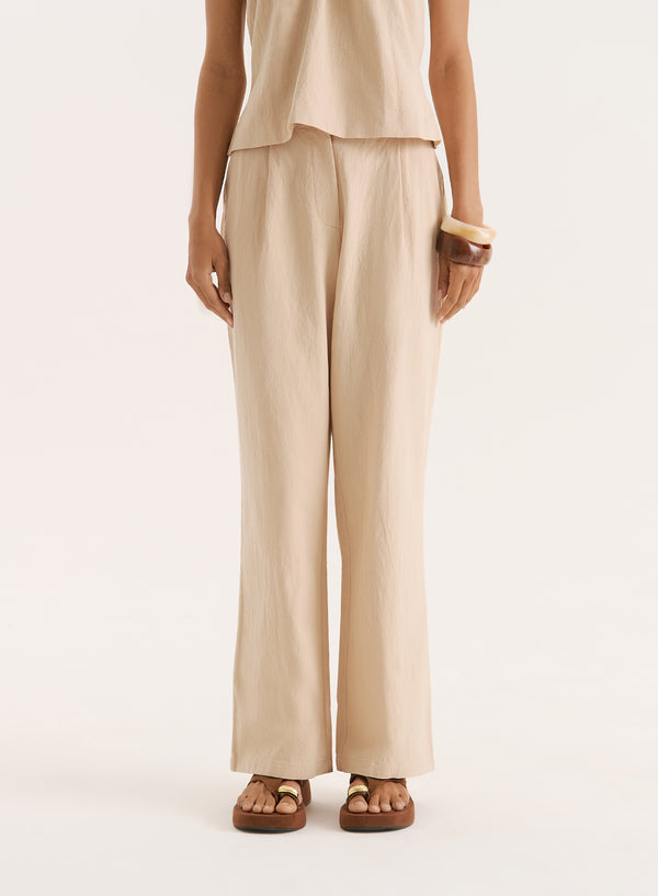 4th & Reckless Beige Cotton Wide Leg Trousers- Vivian
