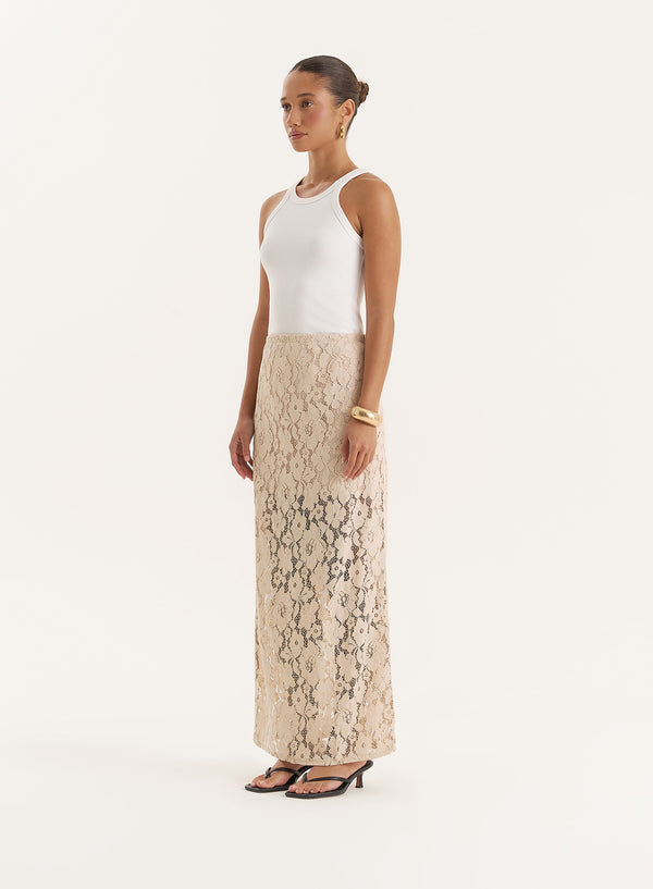4th & Reckless Beige Crochet Lace Maxi Skirt- Elijah