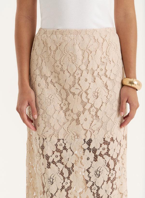 4th & Reckless Beige Crochet Lace Maxi Skirt- Elijah