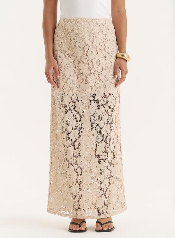 4th & Reckless Beige Crochet Lace Maxi Skirt- Elijah