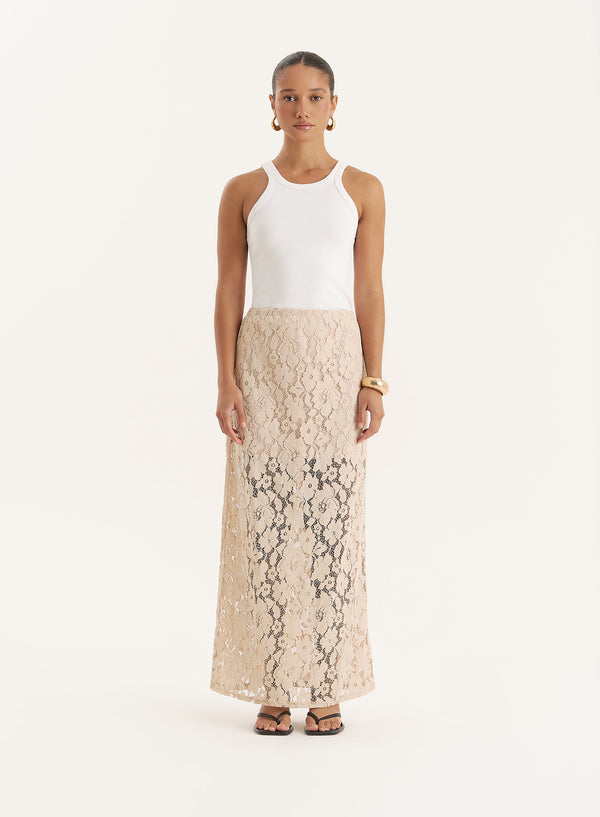 4th & reckless Beige Crochet Lace Maxi Skirt- Elijah