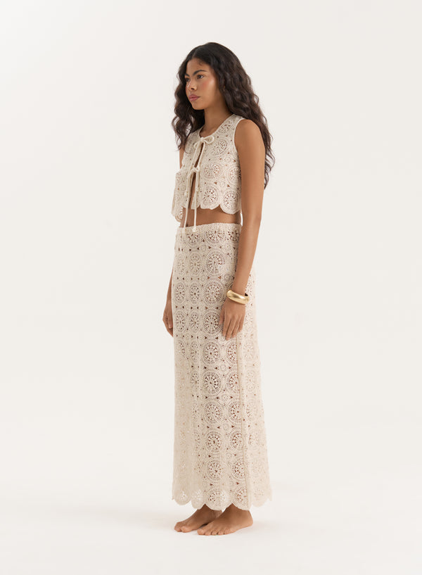 4th & Reckless Beige Crochet Maxi Skirt- Laurenne