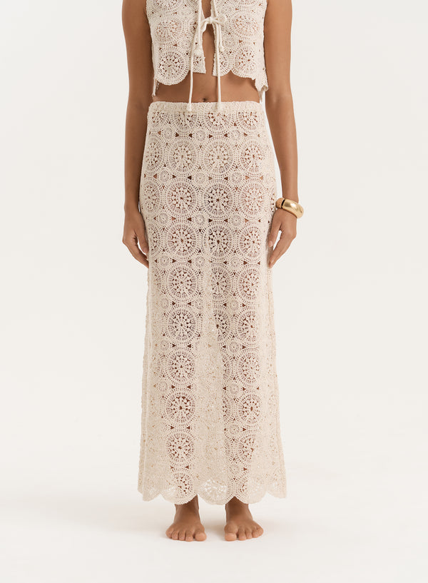 4th & Reckless Beige Crochet Maxi Skirt- Laurenne