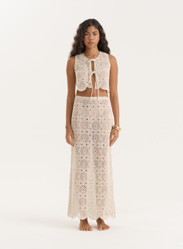 4th & reckless Beige Crochet Maxi Skirt- Laurenne