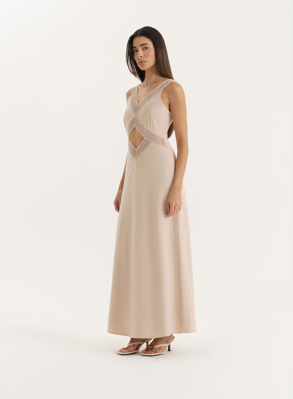 4th & Reckless Beige Cut Out Maxi Dress- Briany