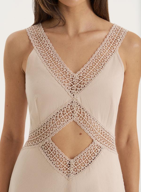 4th & Reckless Beige Cut Out Maxi Dress- Briany