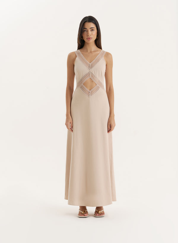 4th & reckless Beige Cut Out Maxi Dress- Briany