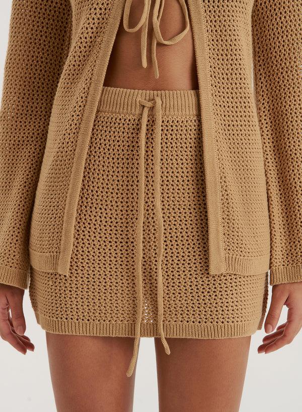 4th & Reckless Beige Knitted Mini Skirt- Elouise