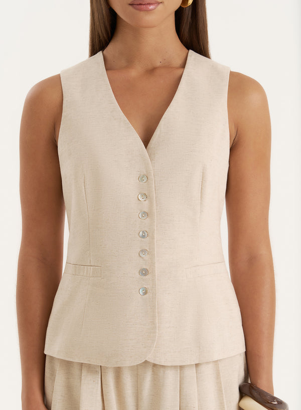 4th & Reckless Beige Linen Blend Waistcoat- Milo