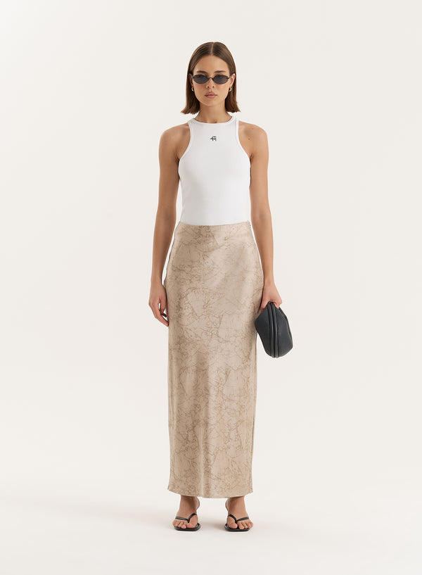 4th & reckless Beige Print Satin Maxi Skirt- Novah
