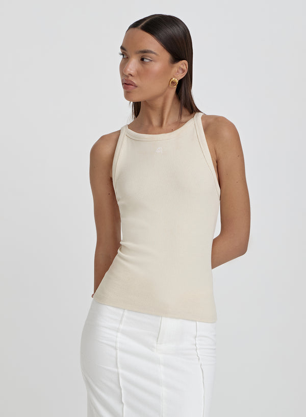 4th & reckless Beige Ribbed 4th Racer Vest- Rhea