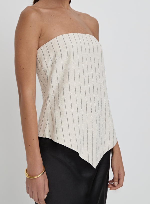 4th & Reckless Beige Striped Linen Bandeau Top- Alai