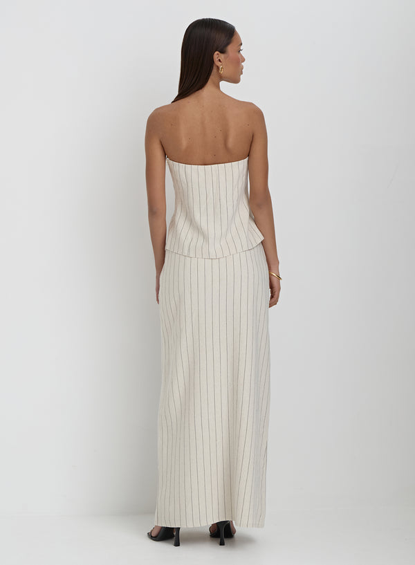 4th & Reckless Beige Striped Linen Bandeau Top- Alai