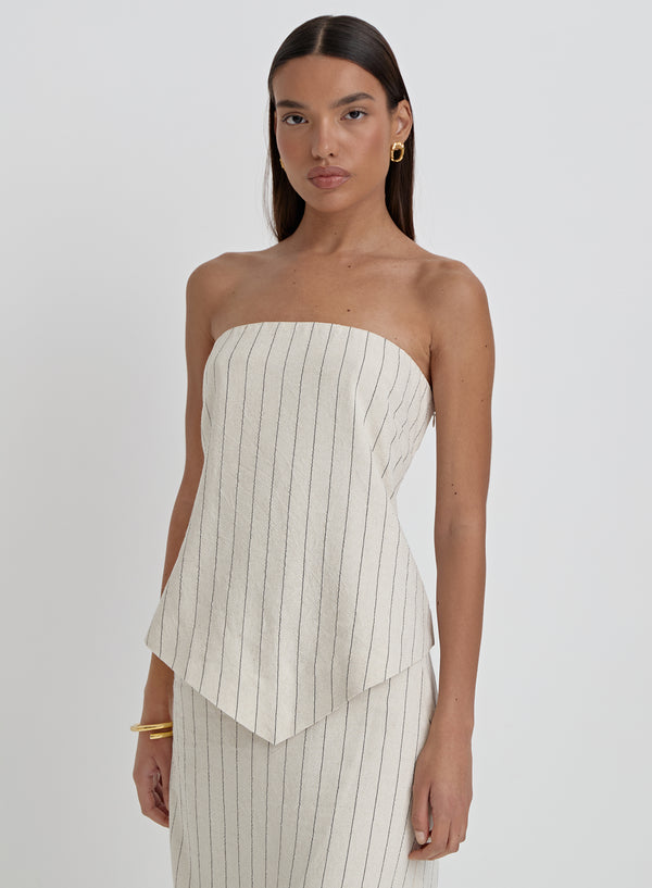 4th & reckless Beige Striped Linen Bandeau Top- Alai