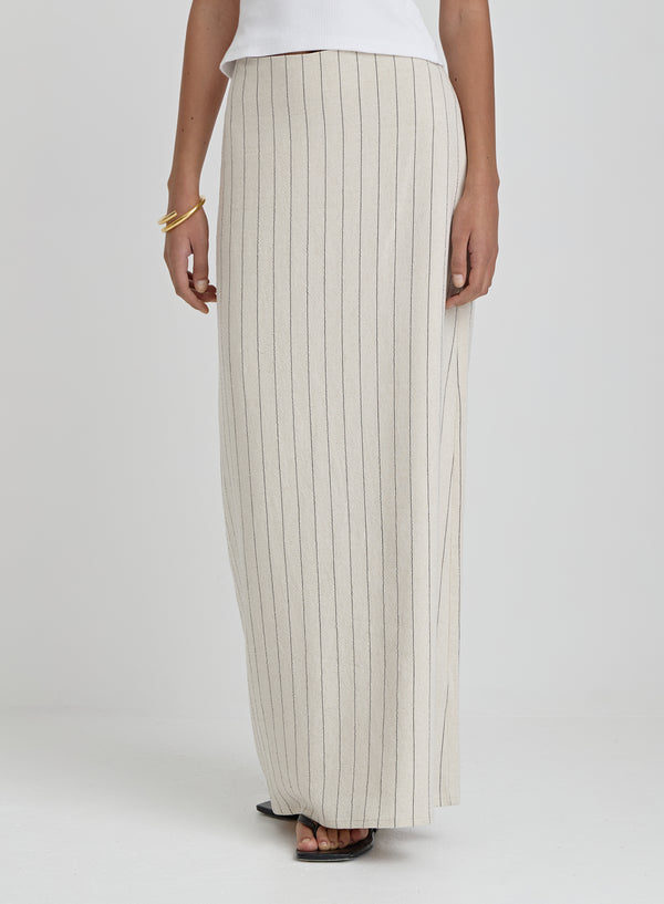 4th & Reckless Beige Striped Linen Maxi Skirt- Alai