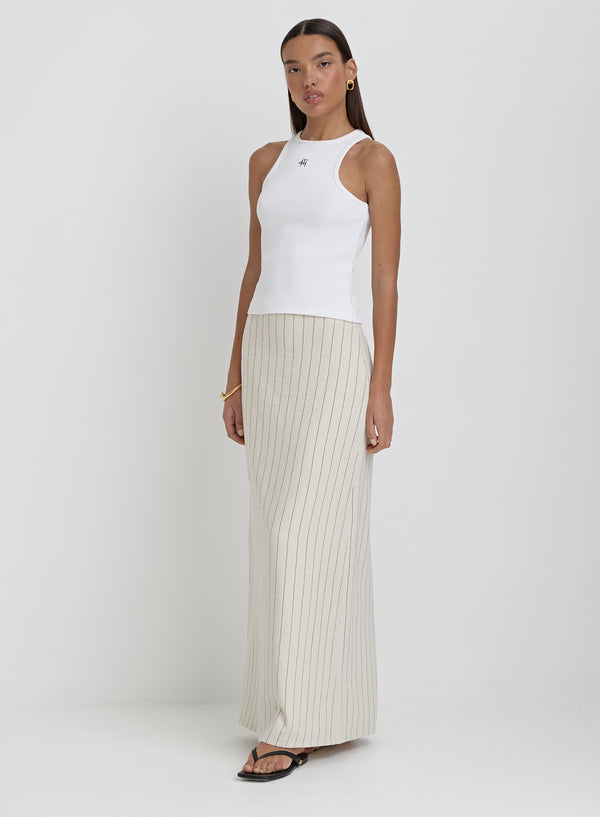 4th & reckless Beige Striped Linen Maxi Skirt- Alai