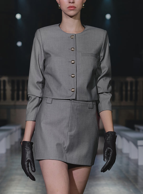 4th & Reckless Beige Tailored Cropped Jacket- Agnes