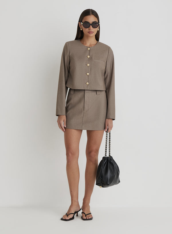 4th & Reckless Beige Tailored Cropped Jacket- Agnes