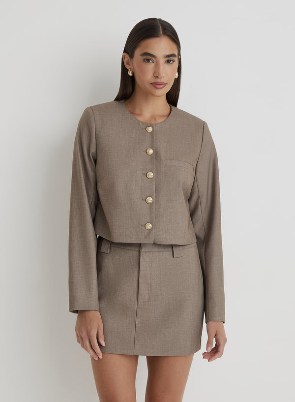 4th & reckless Beige Tailored Cropped Jacket- Agnes
