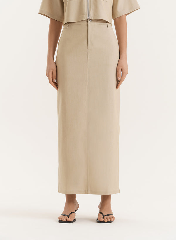 4th & Reckless Beige Tailored Maxi Skirt- Miley