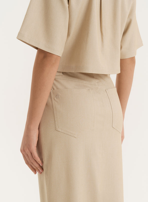 4th & Reckless Beige Tailored Maxi Skirt- Miley