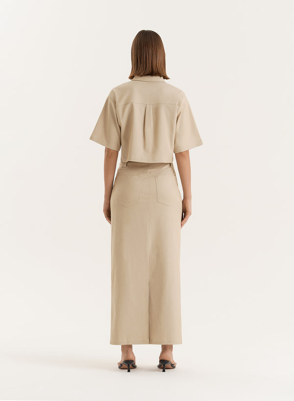 4th & Reckless Beige Tailored Maxi Skirt- Miley