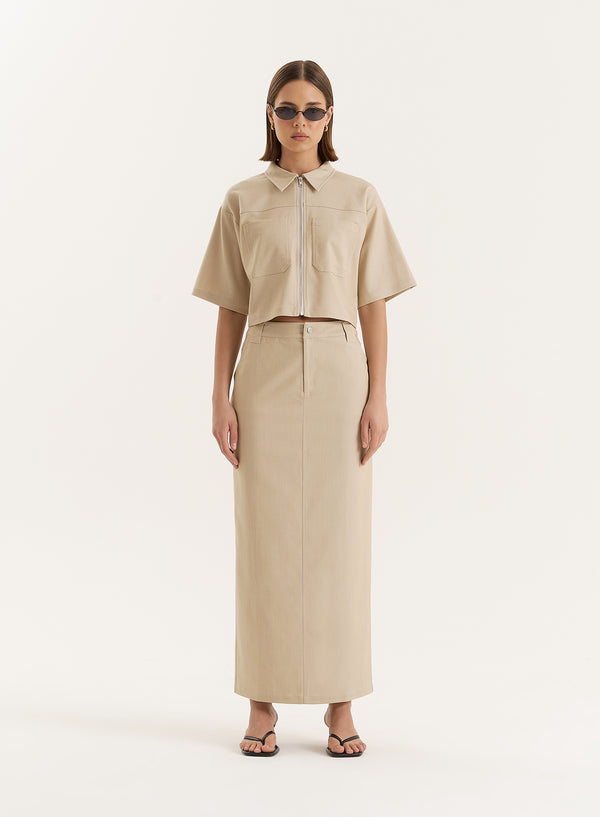 4th & reckless Beige Tailored Maxi Skirt- Miley