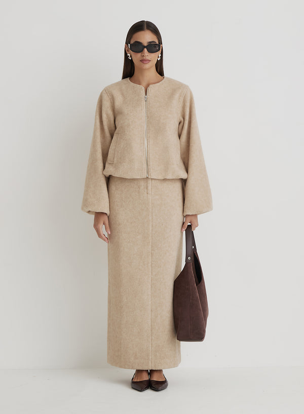 4th & Reckless Beige Wool Bomber Jacket- Sammy