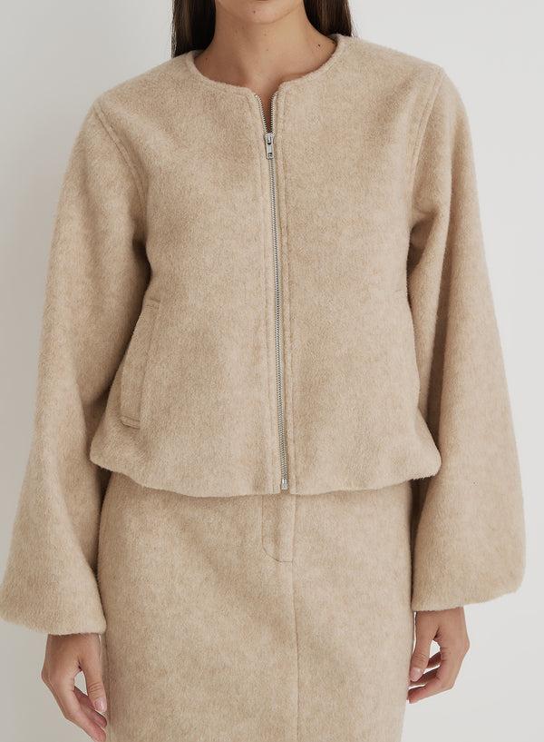 4th & Reckless Beige Wool Bomber Jacket- Sammy