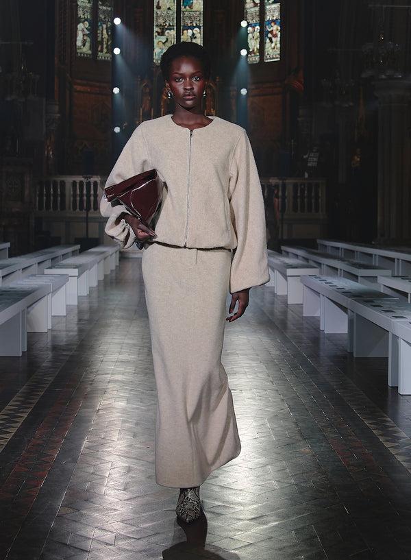 4th & Reckless Beige Wool Maxi Skirt- Sammy