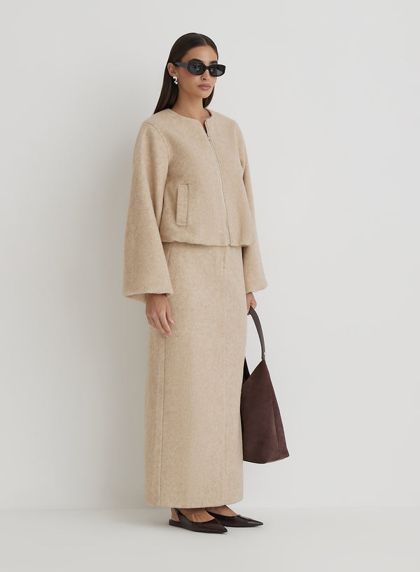 4th & Reckless Beige Wool Maxi Skirt- Sammy