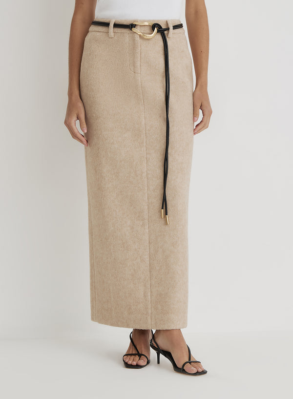 4th & Reckless Beige Wool Maxi Skirt- Sammy