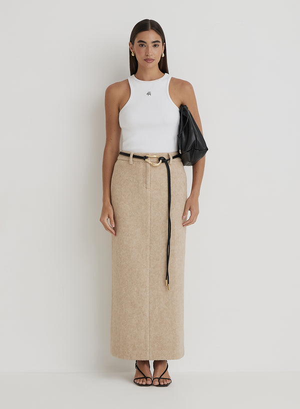 4th & reckless Beige Wool Maxi Skirt- Sammy