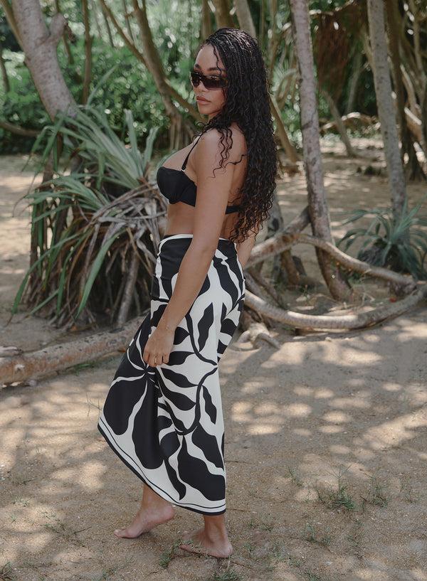 4th & Reckless Black And Cream Printed Sarong- Bora