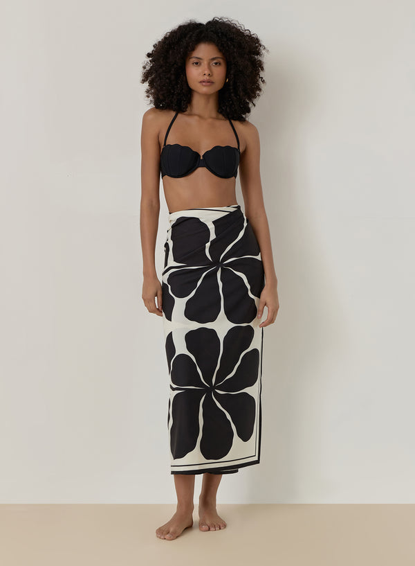 4th & Reckless Black And Cream Printed Sarong- Bora