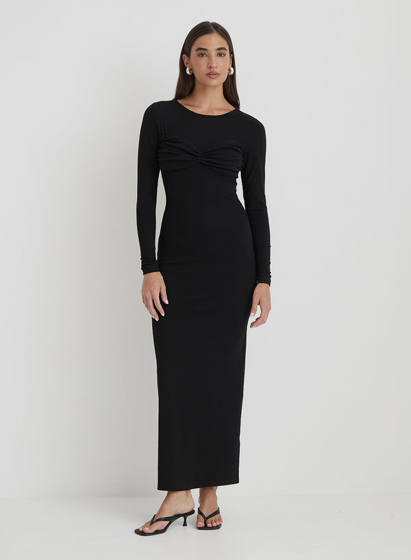 4th & reckless Black Bust Detail Maxi Dress- Zofia