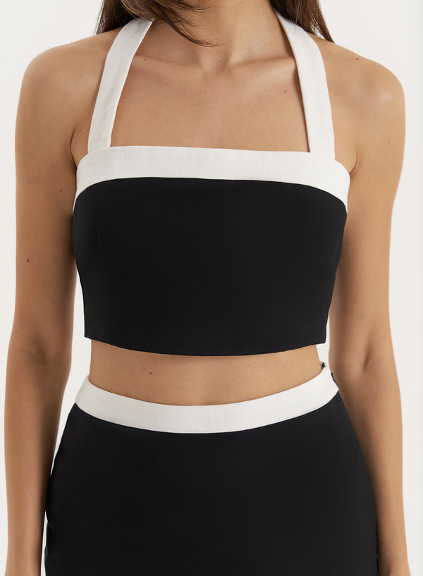 4th & Reckless Black Contrast Trim Crop Top- Brea