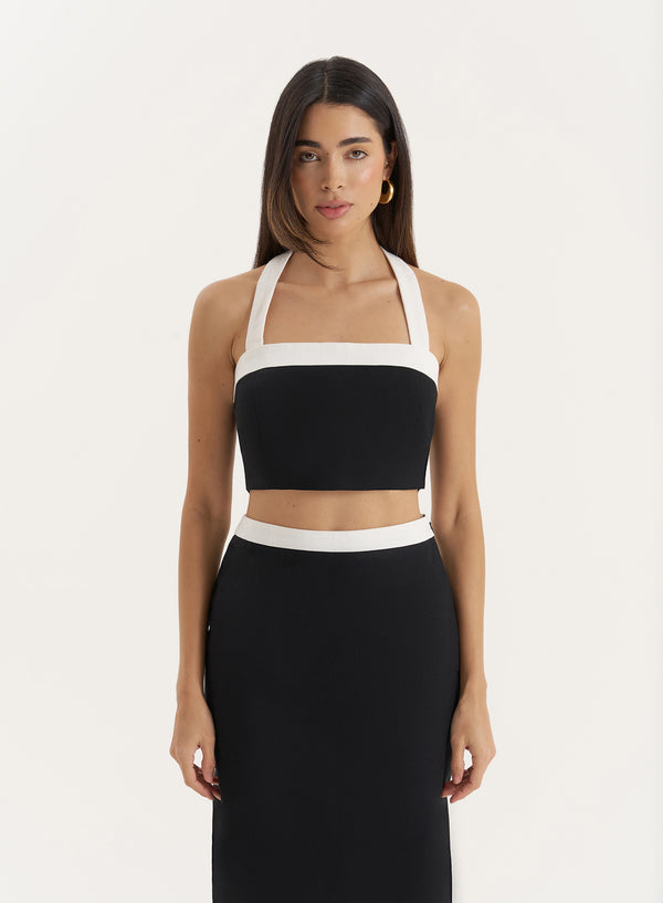 4th & reckless Black Contrast Trim Crop Top- Brea