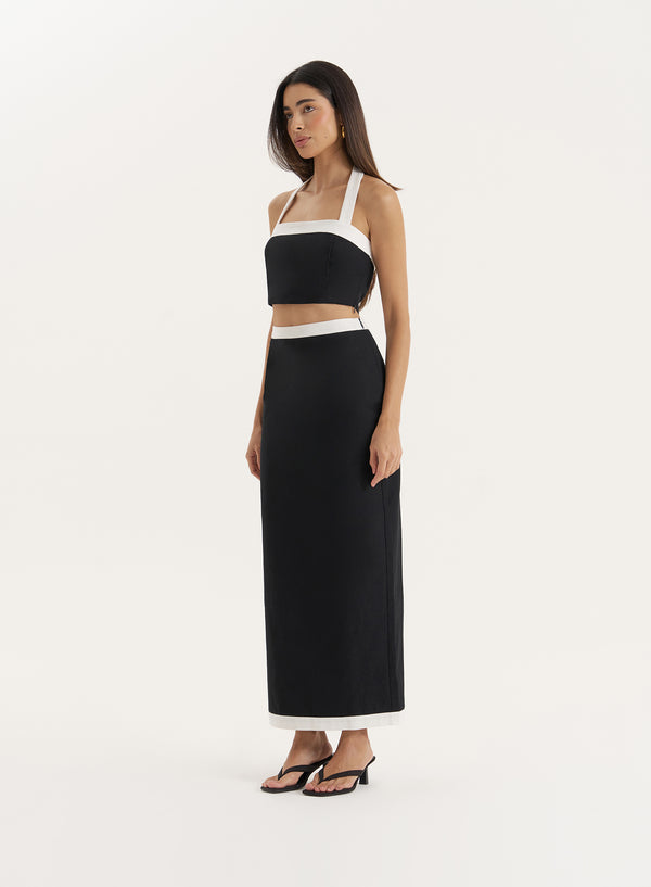 4th & Reckless Black Contrast Trim Maxi Skirt- Brea