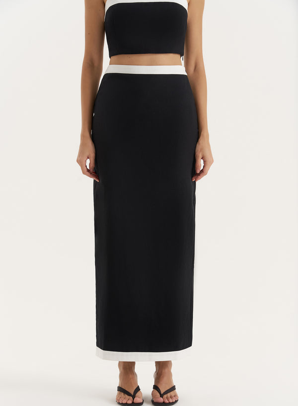 4th & Reckless Black Contrast Trim Maxi Skirt- Brea